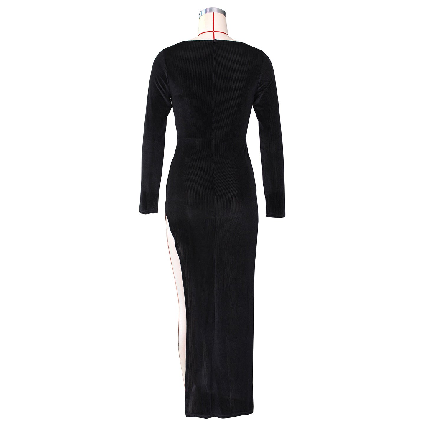 Elegant Velvet High Waist Slit Maxi Dress Long Sleeve Evening Party Dress