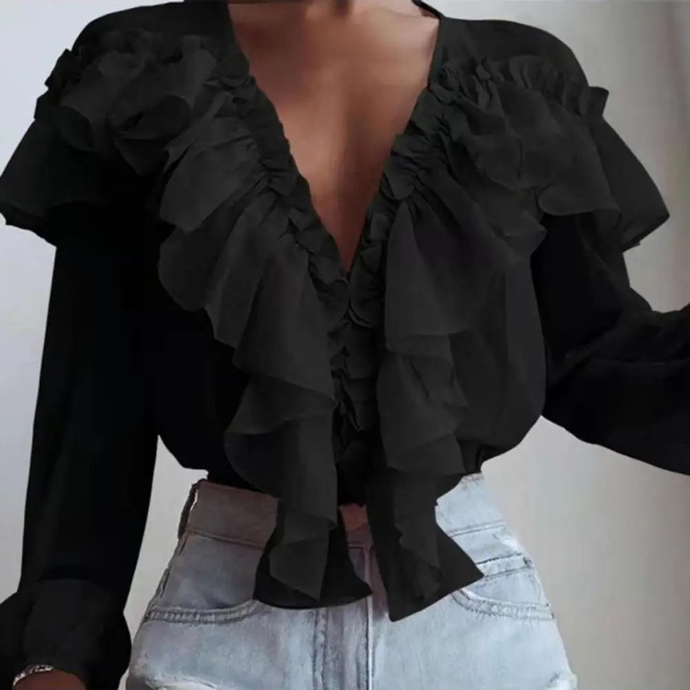 French Style Ruffle Collar Chiffon Blouse