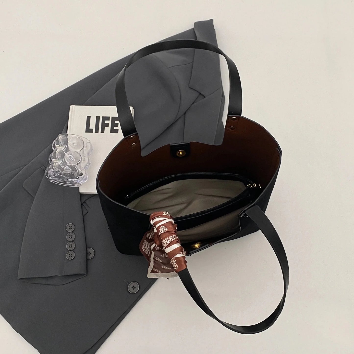 Genna Elegant Scarf Faux Suede Tote