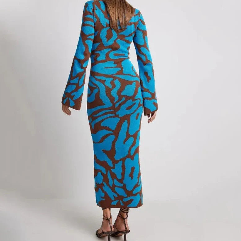 Aili Pattern Prints Bodycon Maxi Dress