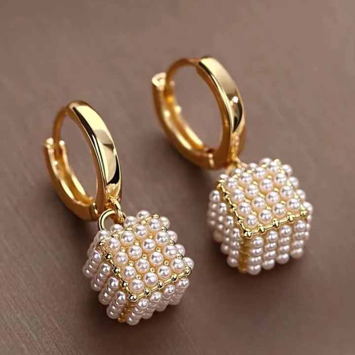 Pearl Cube Drop Earrings