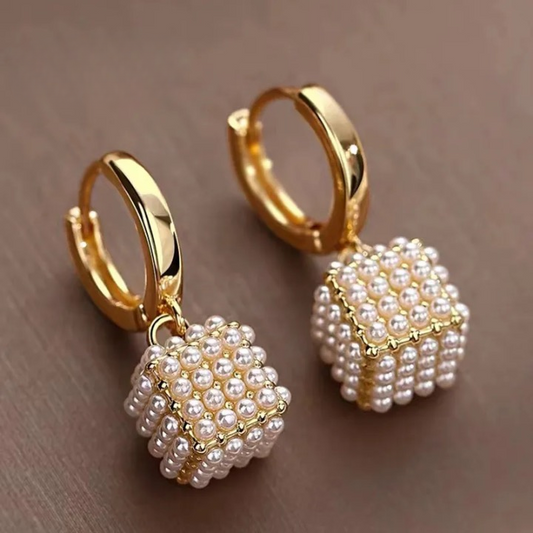 Pearl Cube Drop Earrings