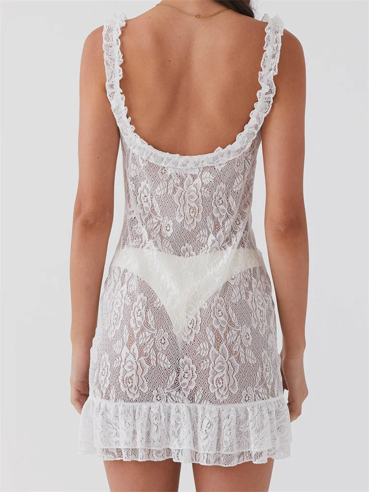 V-neck Backless Lace Slim Fit Mini Dresses