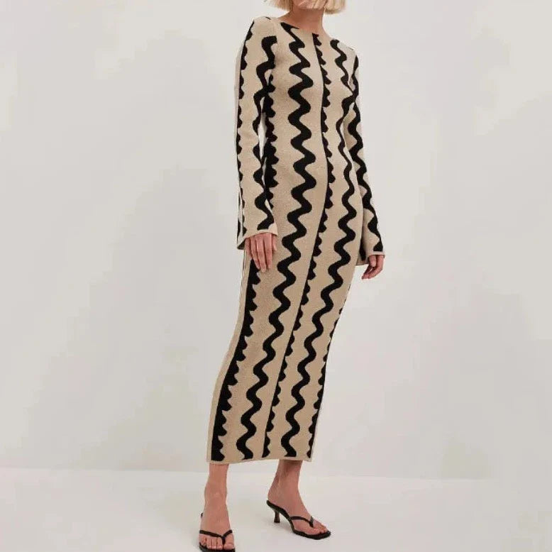 Aili Pattern Prints Bodycon Maxi Dress