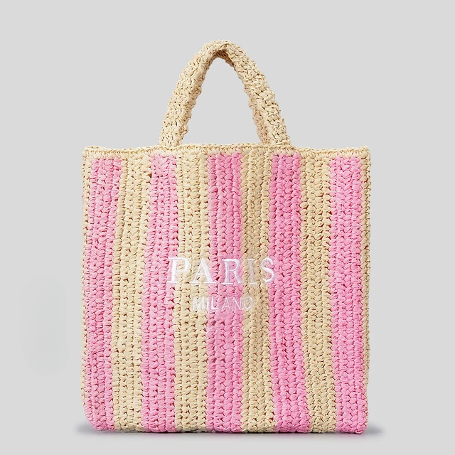 Paris Candy Color Stripes Straw Knit Shopper Totes