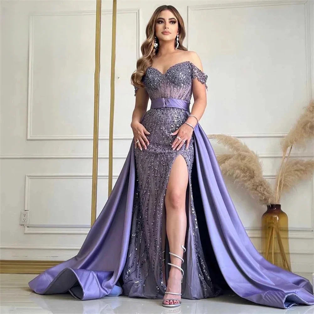 Sequin Off Shoulder Prom Dress