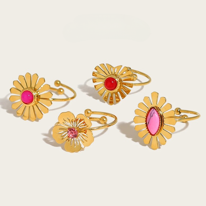 Sweet Metal Flower Cocktail Rings