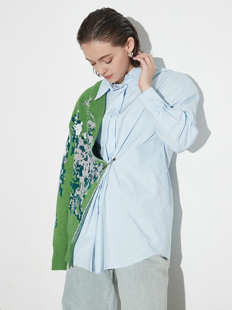 Cassia Patchwork Knit and Shirt Blouse