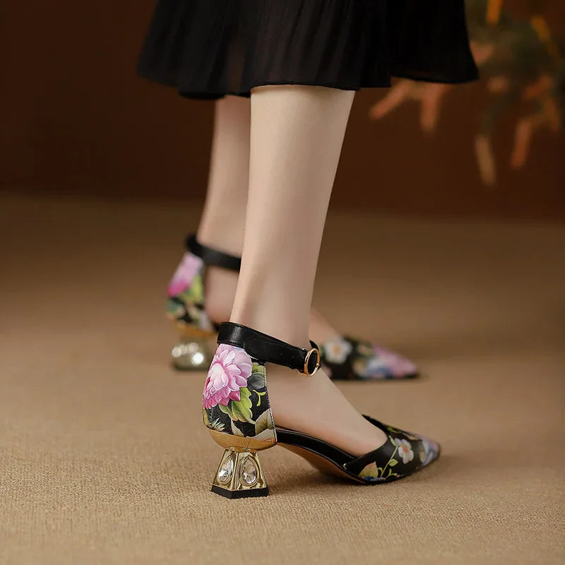 Rosita Flower Ankle Strap Pumps