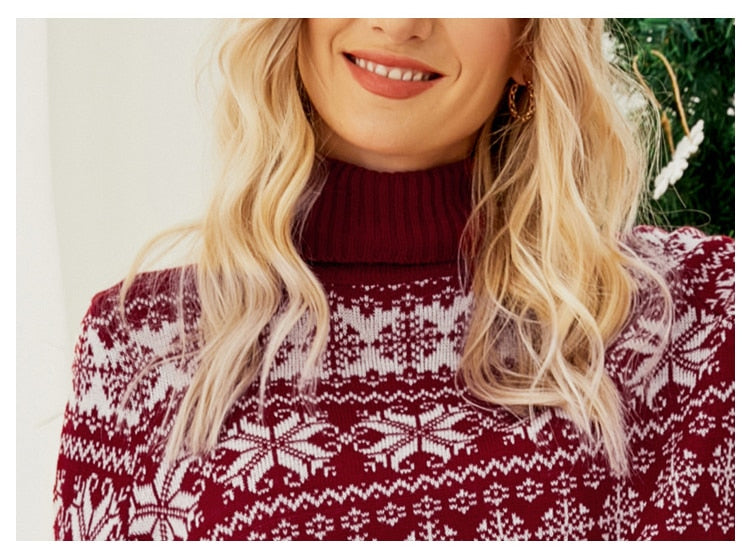 Christmas Long Sleeve Snowflake Round Neck Print Sweater Thick Knit Jumper Warm Sweater