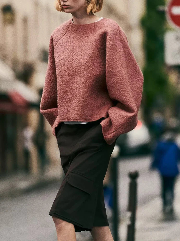 Cassi Pink Woolen Boulce Sweatshirts