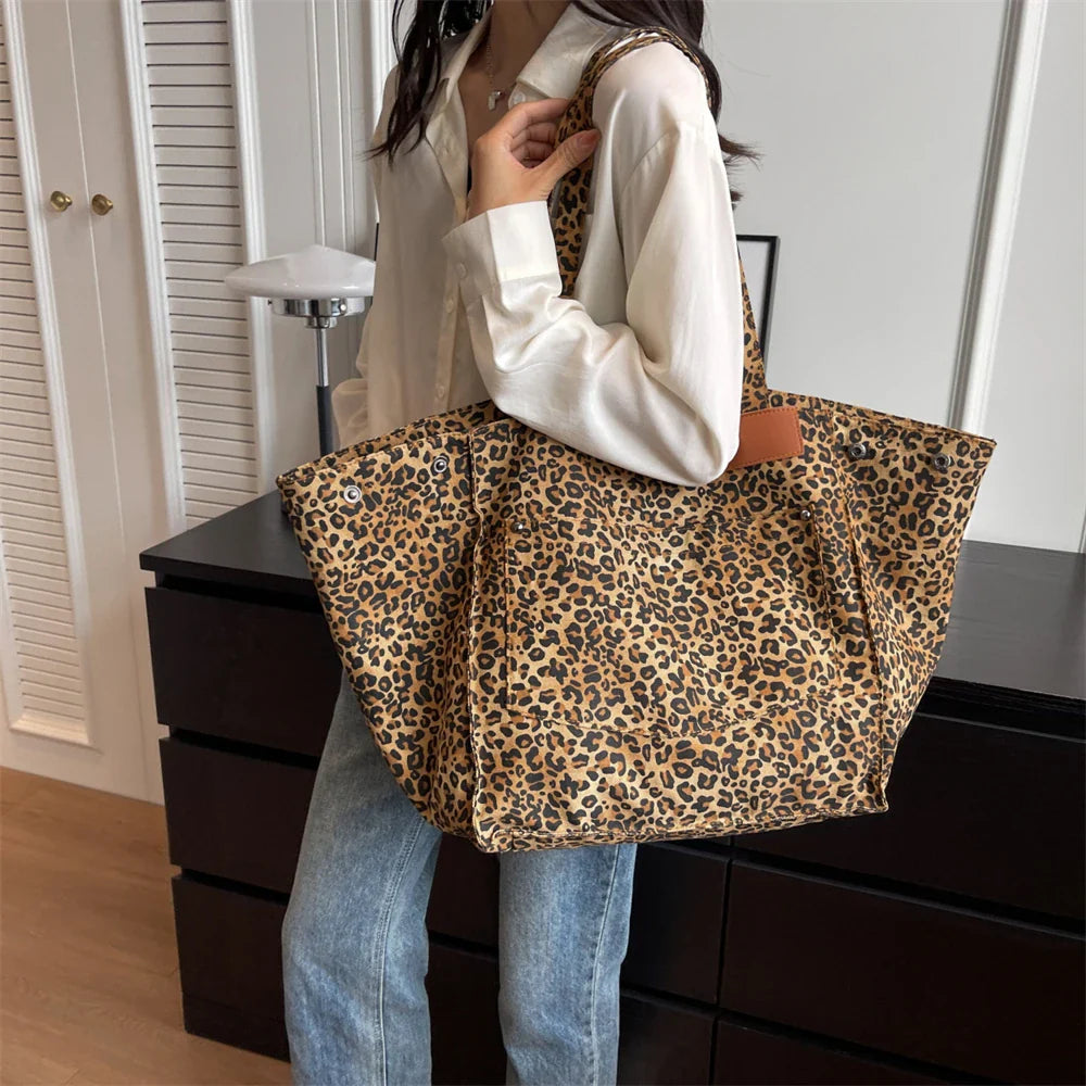 Jumbo Leopard Prints Shoulder Canvas Bags