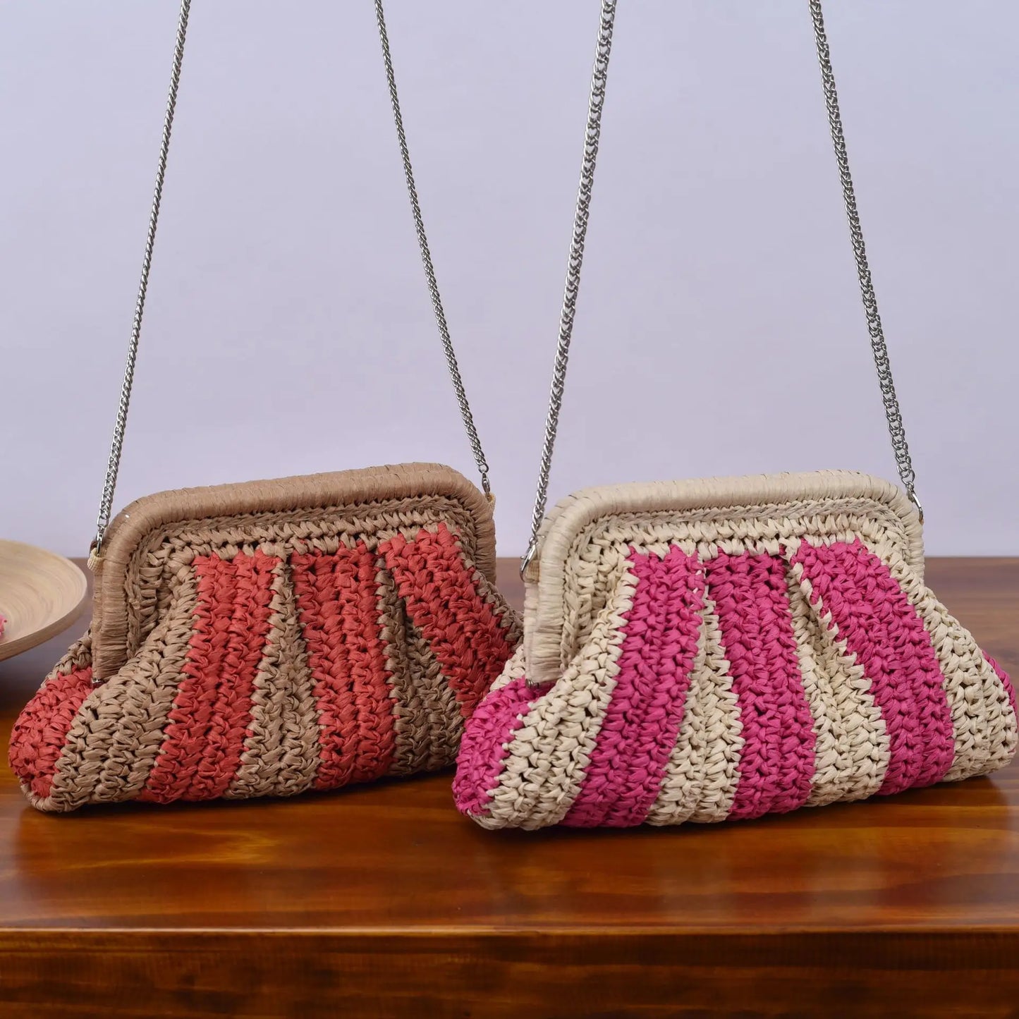 Zoe Bold Stipe Straw Clutch Bag