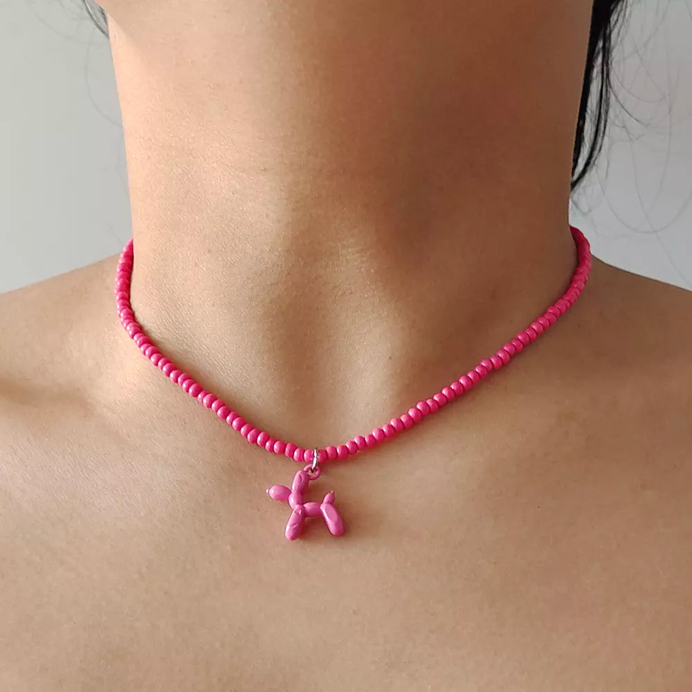 Colorful Poodle Pendant Beads Choker Necklace