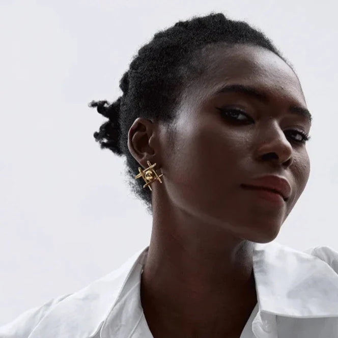 Ziva Geometry Sphere and Bars Stud Earrings