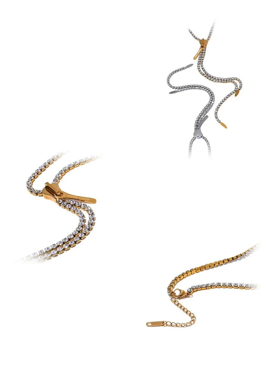 Rhinestone Zipper Pendant Tassel Necklace