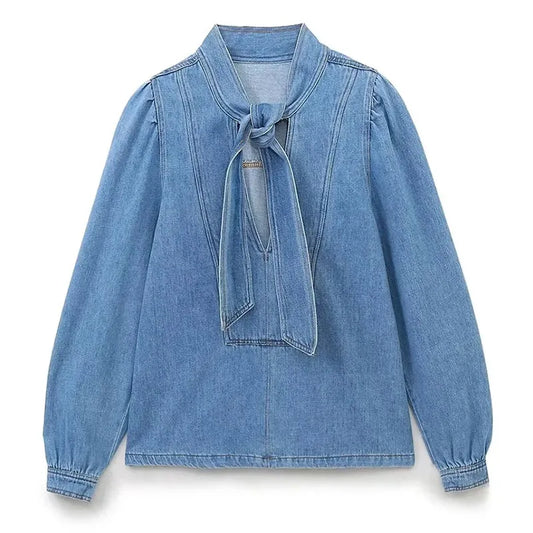 Bow Tie Denim Blouse