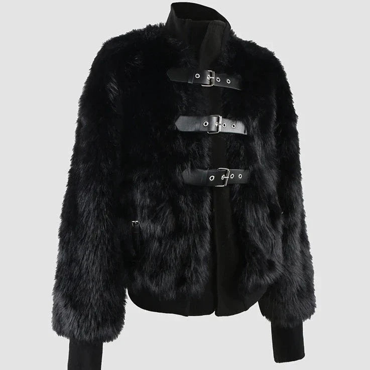 Nayeli Faux Rabbit Fur Bomber Jacket - Black or White