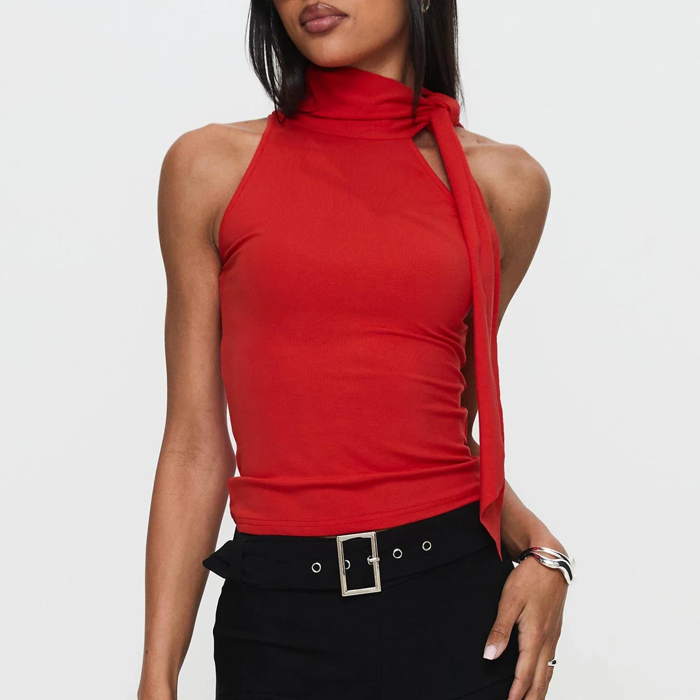 Y2K Mock Neck Solid Color Slim Fit Cami Top