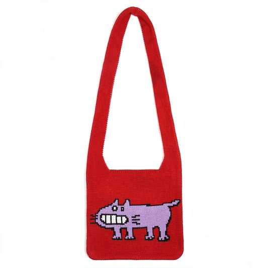 Cartoon Dog Intarsia Knit Bag