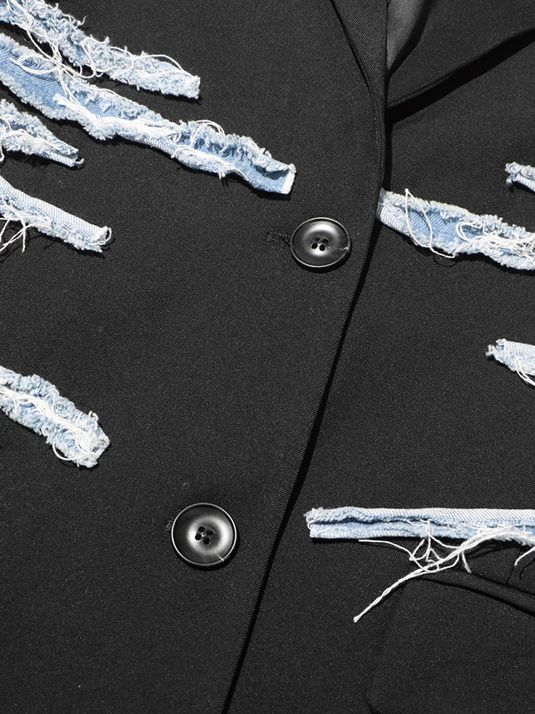 Fillipa Frayed Denim Line Patchwork Blazer