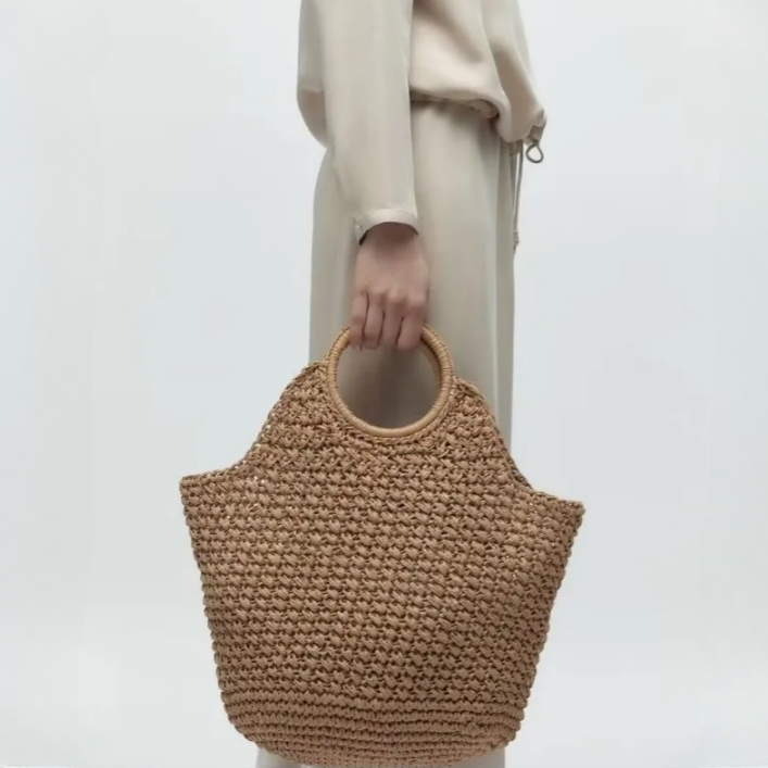 Portia Casual Straw Market Tote Bag