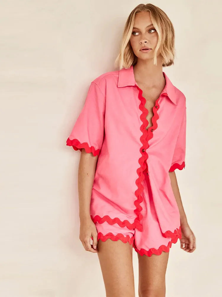 Avalon Waffle Trim Shirt & Short Set