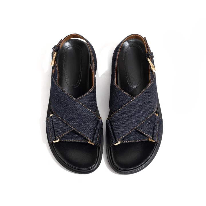 Olive Dark Denim Upper Sling Back Sandals