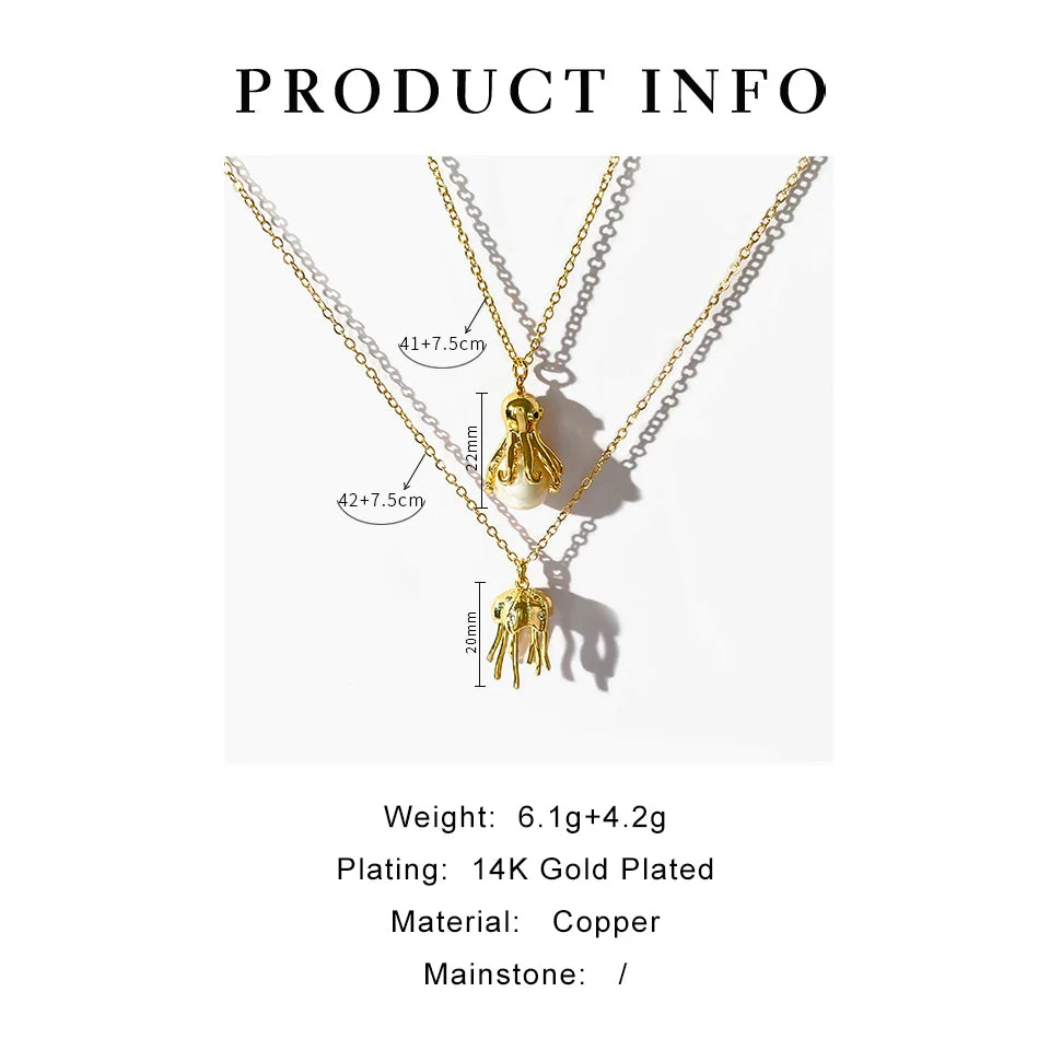 18K Gold Plated Jellyfish Octopus Pearl Necklace