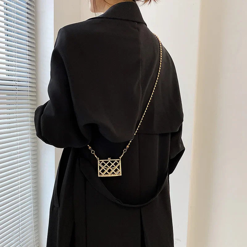 Nina Rhinestone Micro Metal Cage Bag