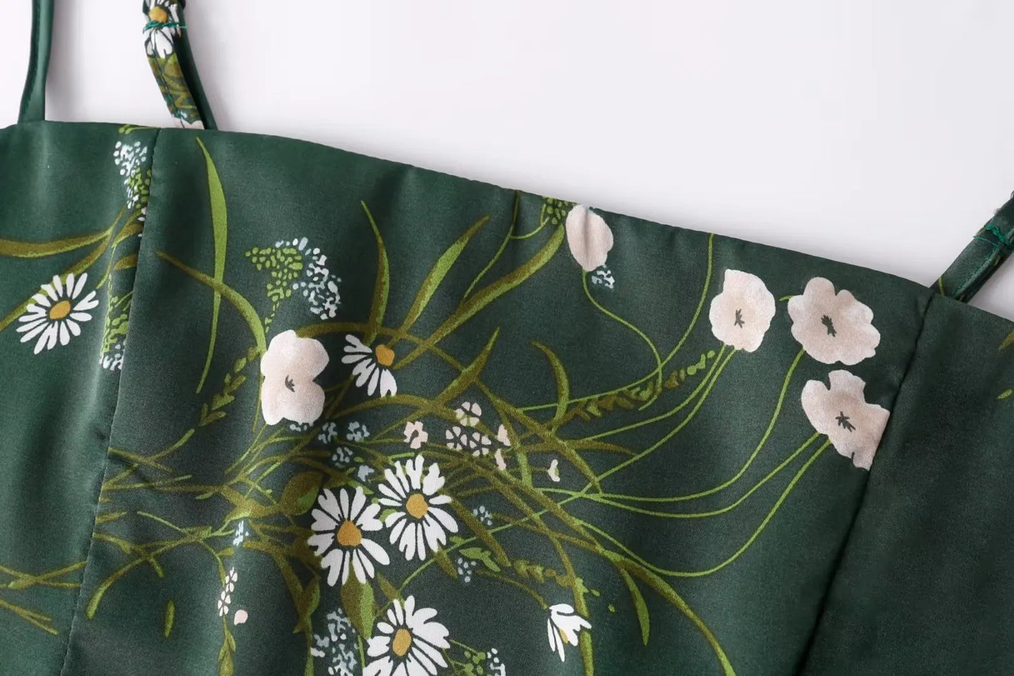 Green Floral Chinoise Satin Camisole Top