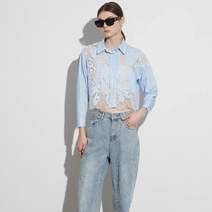 Leilani Lace Patchwork Cropped Shirts
