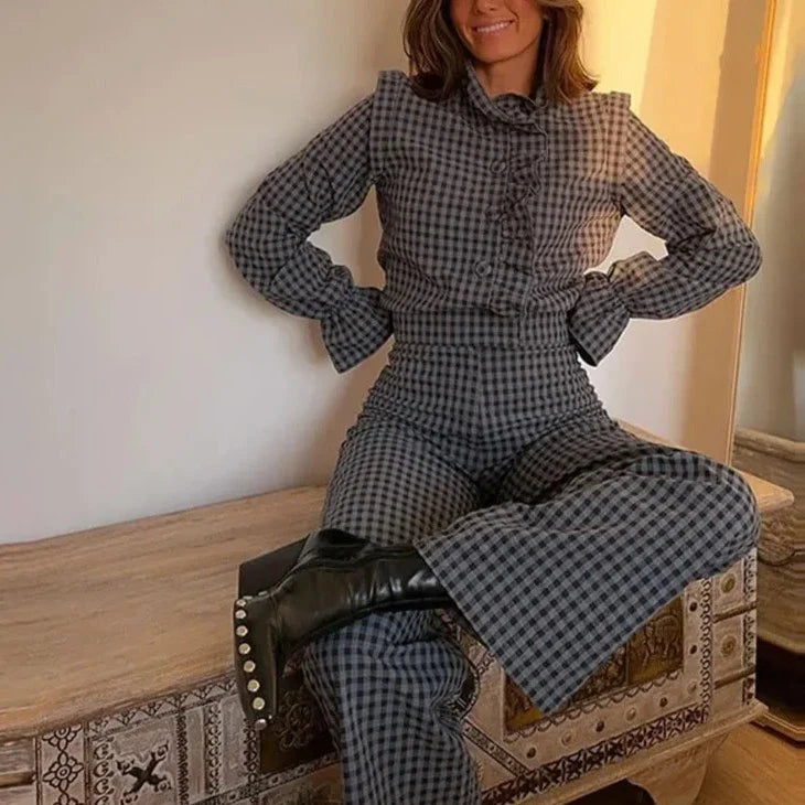 Tanya Gingham Plaid Ruffle Jumpsuit