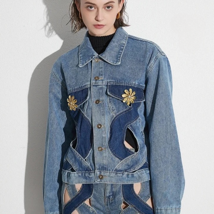 Rumia  Wave Cut Out Denim Jacket