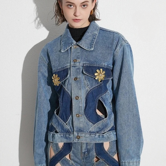 Rumia  Wave Cut Out Denim Jacket