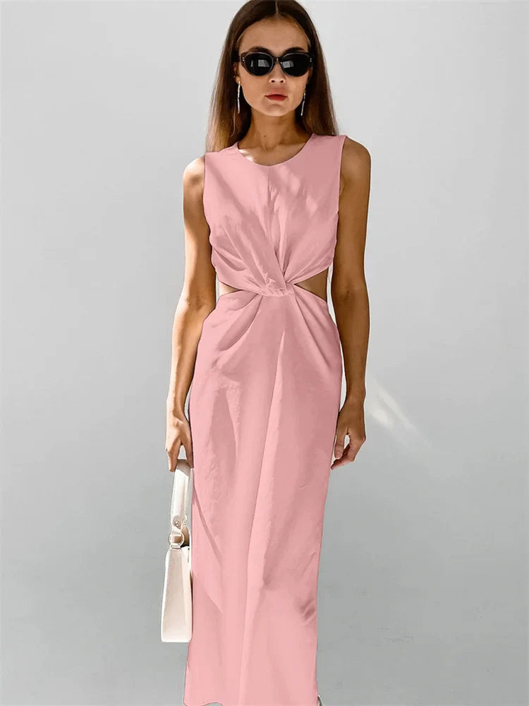 Tansy Twist Front Waist Cut Out Sleeveless Dress