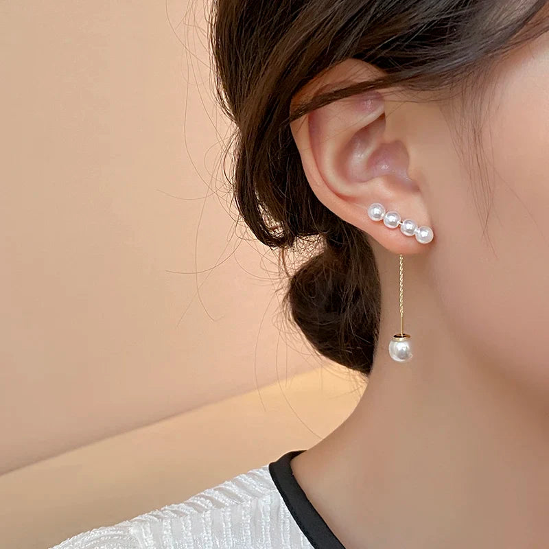 Bar and Pearl Pendant Drop Earrings