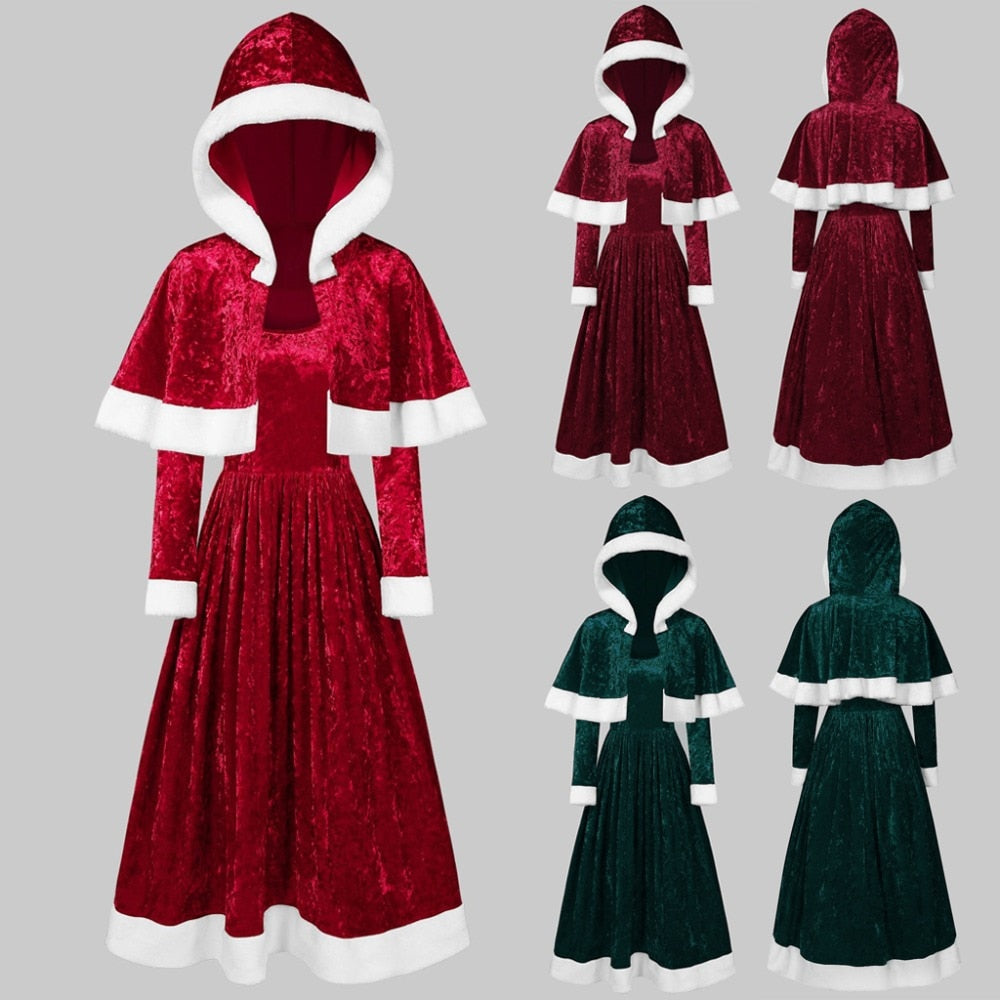 Miss Santa Claus Cosplay Costume Dress Red 2pcs Long-Sleeved A-Line Dress