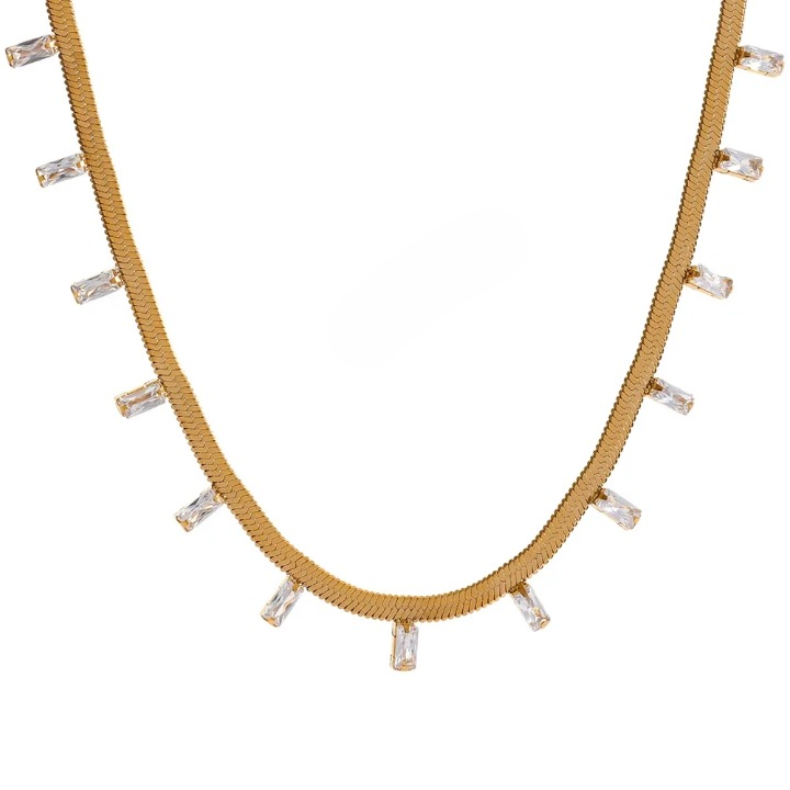 CZ Rhinestone Gold Chain Line Necklace
