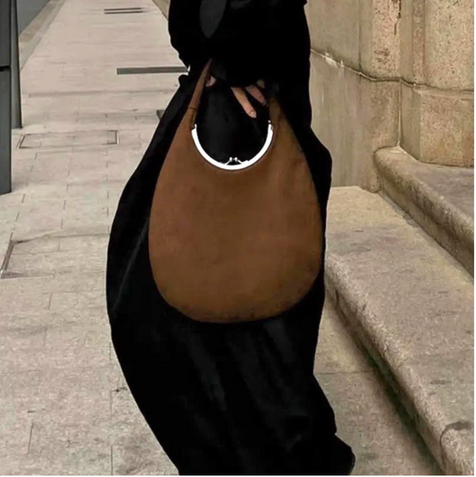 Maelle Oval Handle Suede Hobo Bag