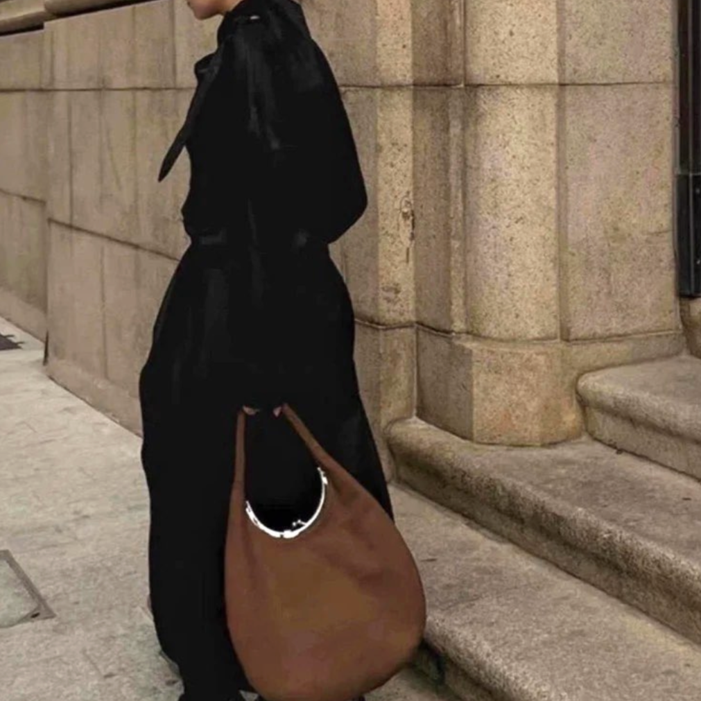 Maelle Oval Handle Suede Hobo Bag