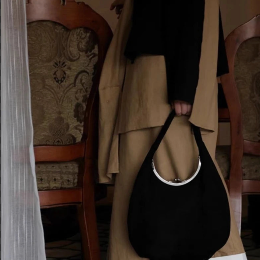 Maelle Oval Handle Suede Hobo Bag