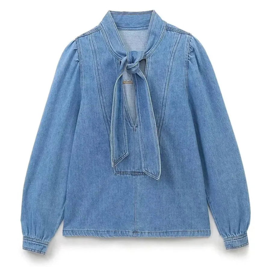 Bow Tie Denim Blouse