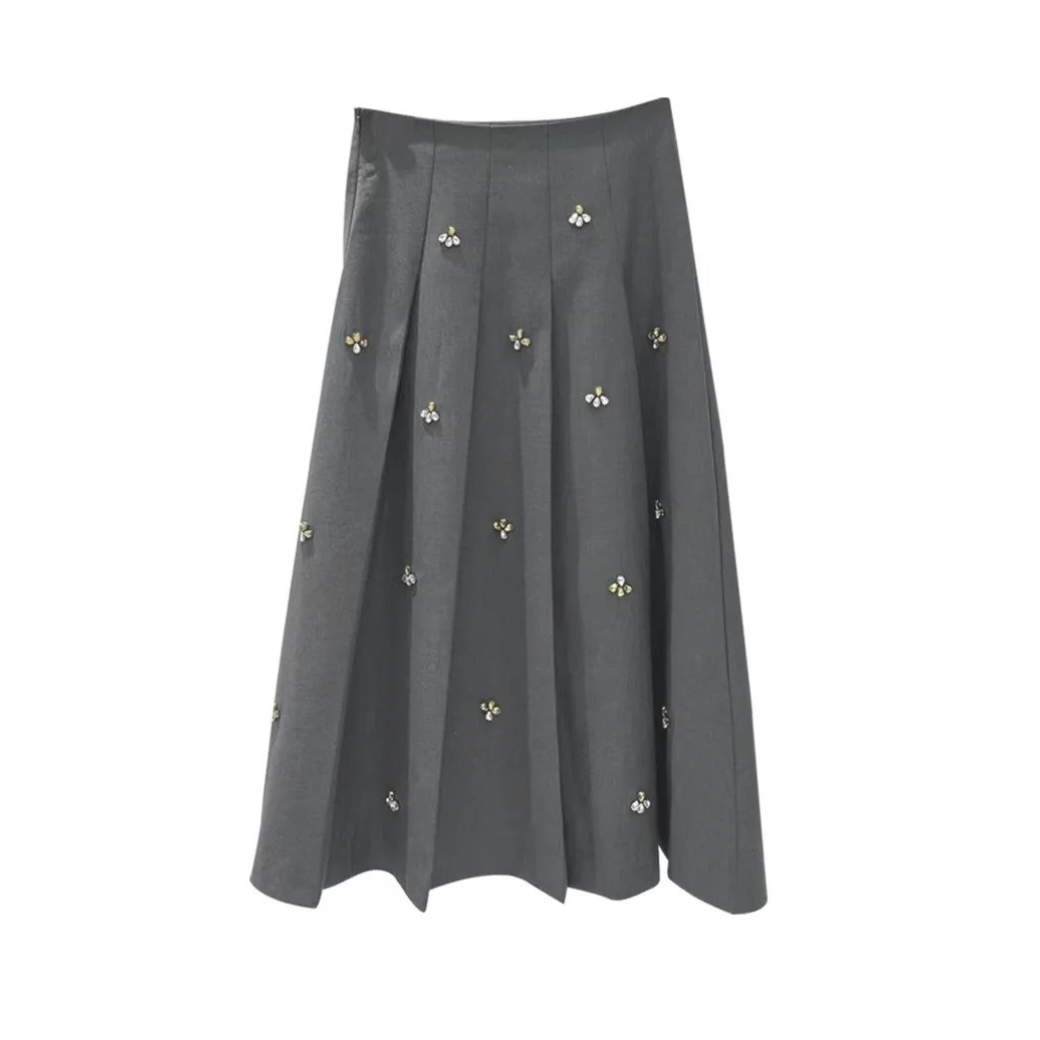 Leslie Crystal Embellished Pleated Midi Skirts