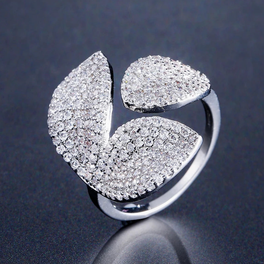 Rhinestone Flower Leaf Cocktail Rings