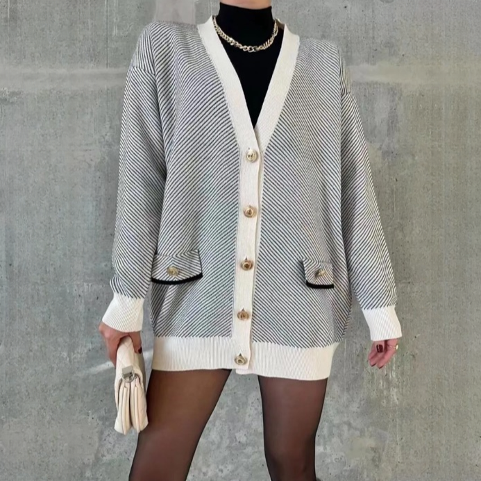 Daviana Herringbone Cardigan