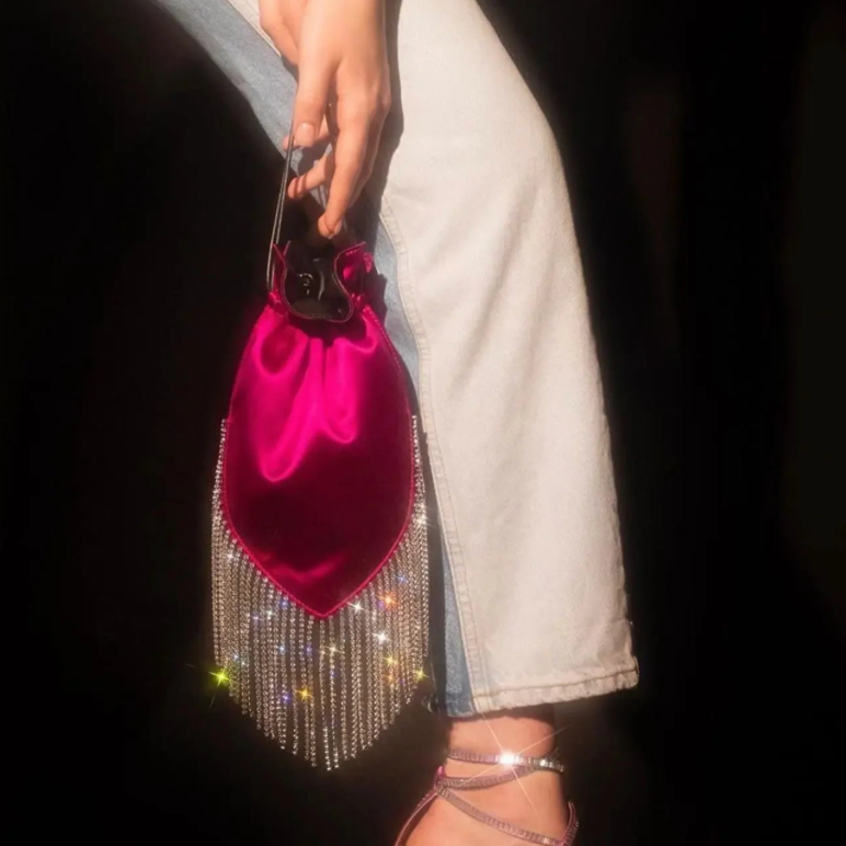 Slaine Rhinestone Tassel Silk Pouch Evening Bags