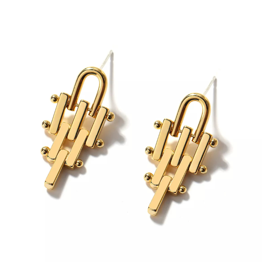 Geometric Metal Lattice Minimalist Earrings