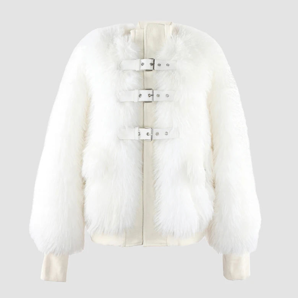 Nayeli Faux Rabbit Fur Bomber Jacket - Black or White