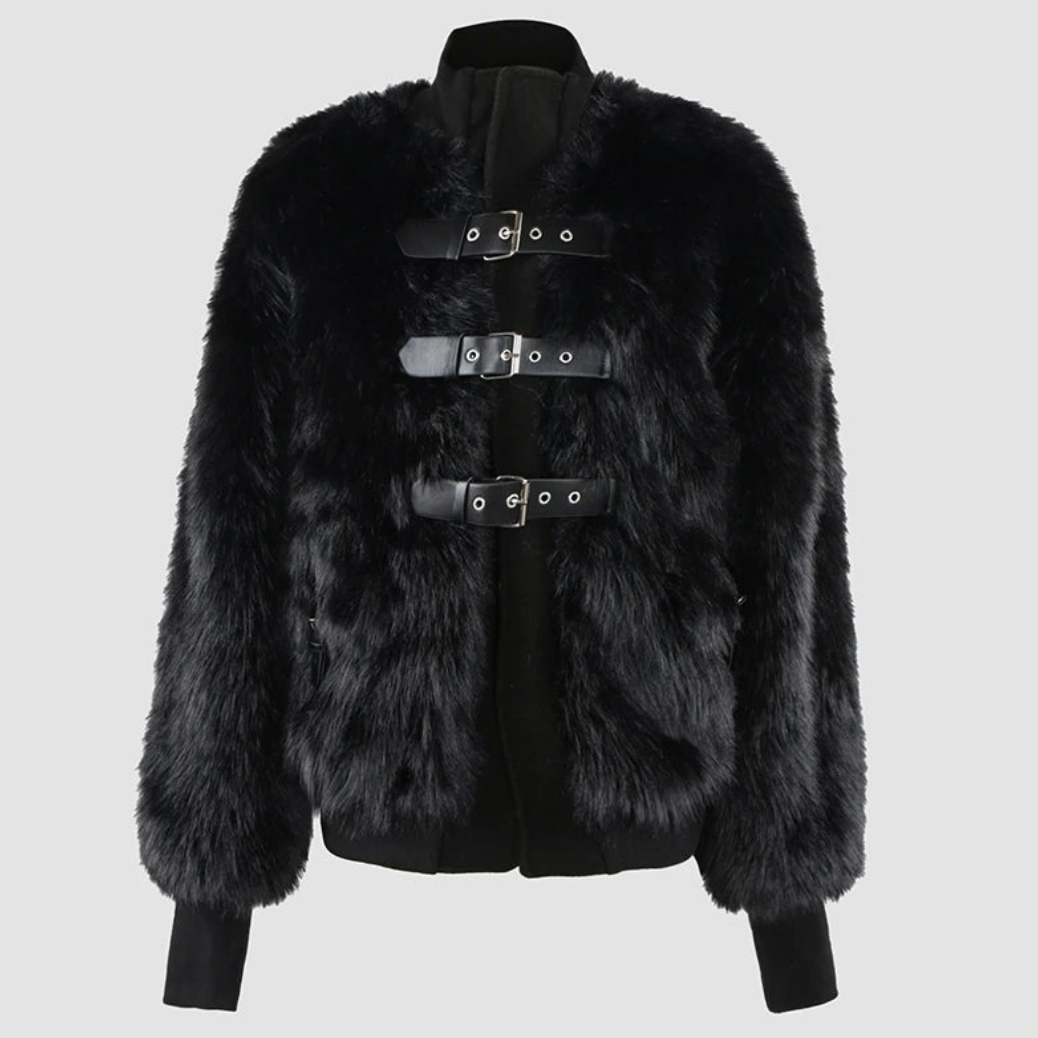 Nayeli Faux Rabbit Fur Bomber Jacket - Black or White